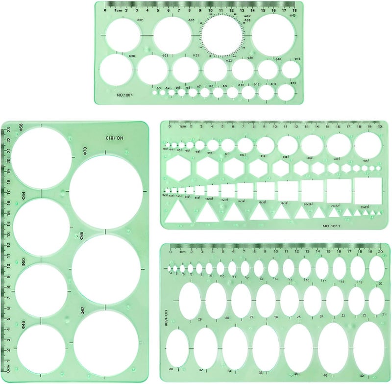 XIHIRCD 4pcs Circle Template for Drawing, Premium Plastic Circle Template Geometric Stencils for Drawing Measuring Used Widely for Architectural Mathematical Drawing Design(Green) - Image 1